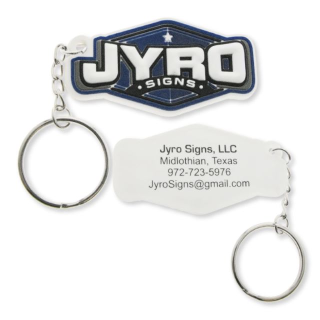 Key chain with molded front and printed back